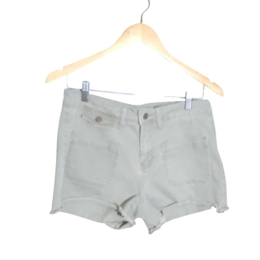 Judy Blue Womens Khaki Green Frayed Raw Hem  Patch Front Pocket Shorts Size 29
